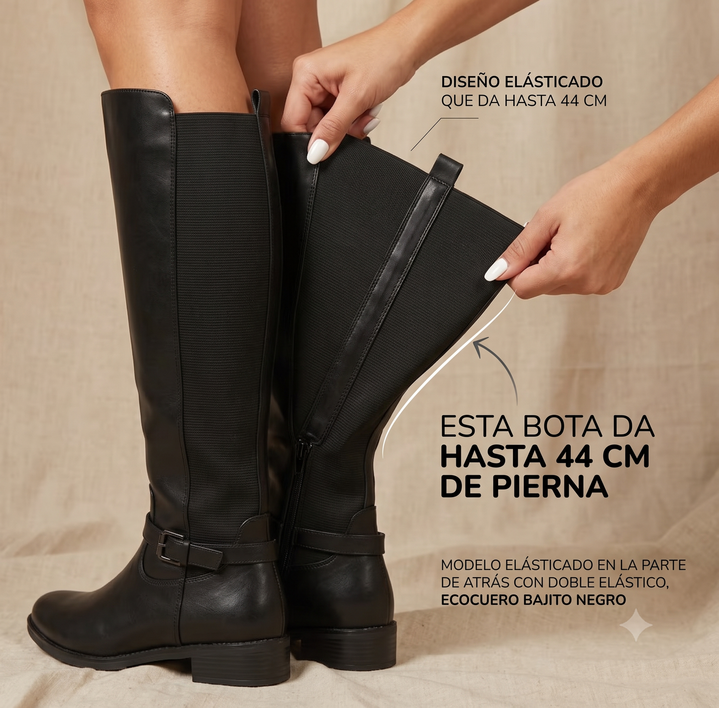 Botas Tania Lux Negro - Elasticadas hasta 44 cmm