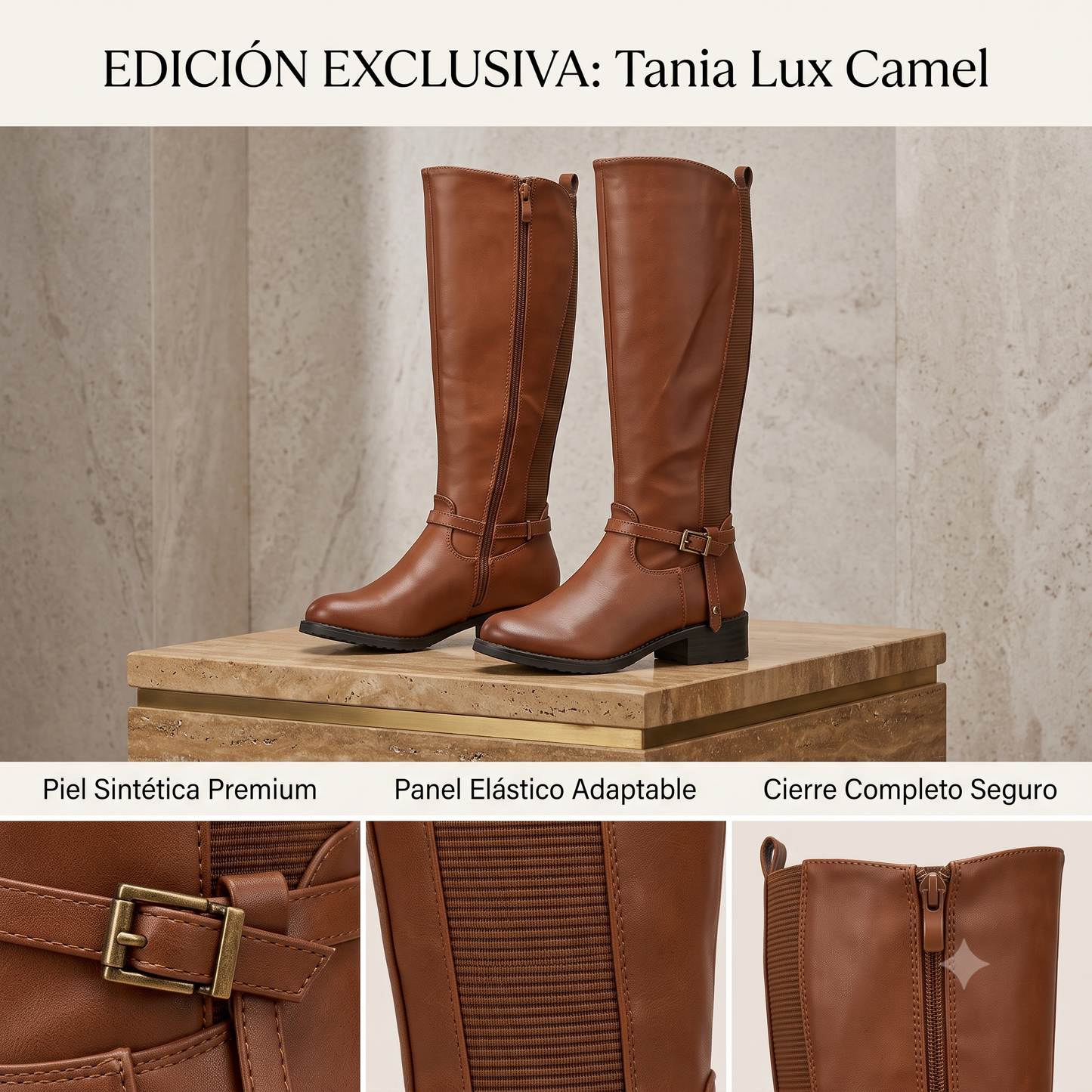 Botas Tania Lux Camel - Elasticadas hasta 44 cm