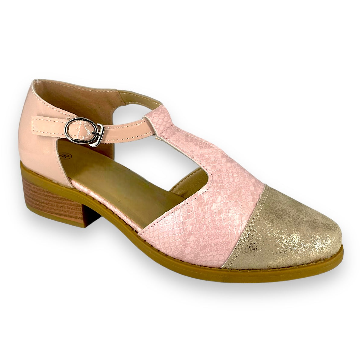 zapatos eliza rosa detalle ajuste hebilla