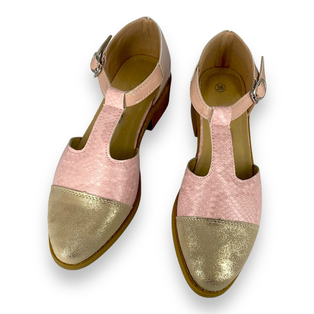 zapatos eliza rosa detalle dorado