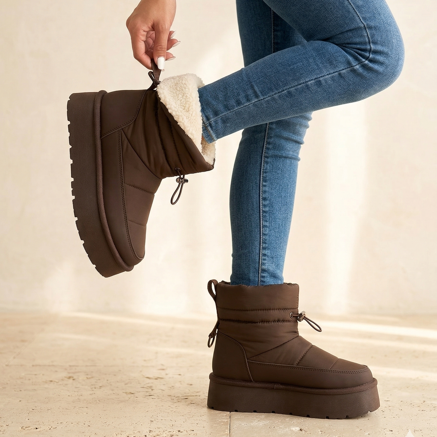 Botin Plataforma Impermeable Cafe