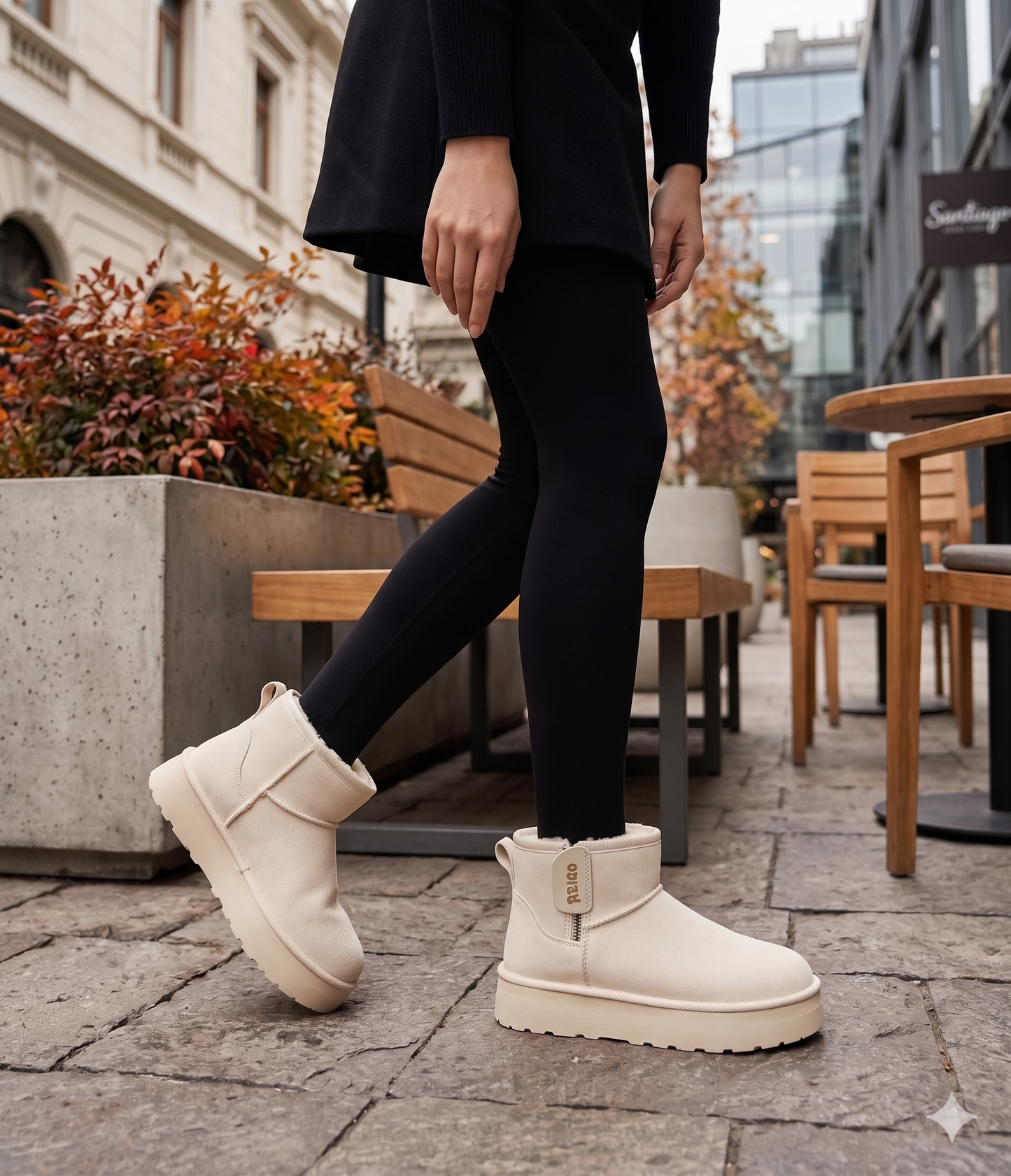 Botín pantubota Platform Suede Reiqo Hueso