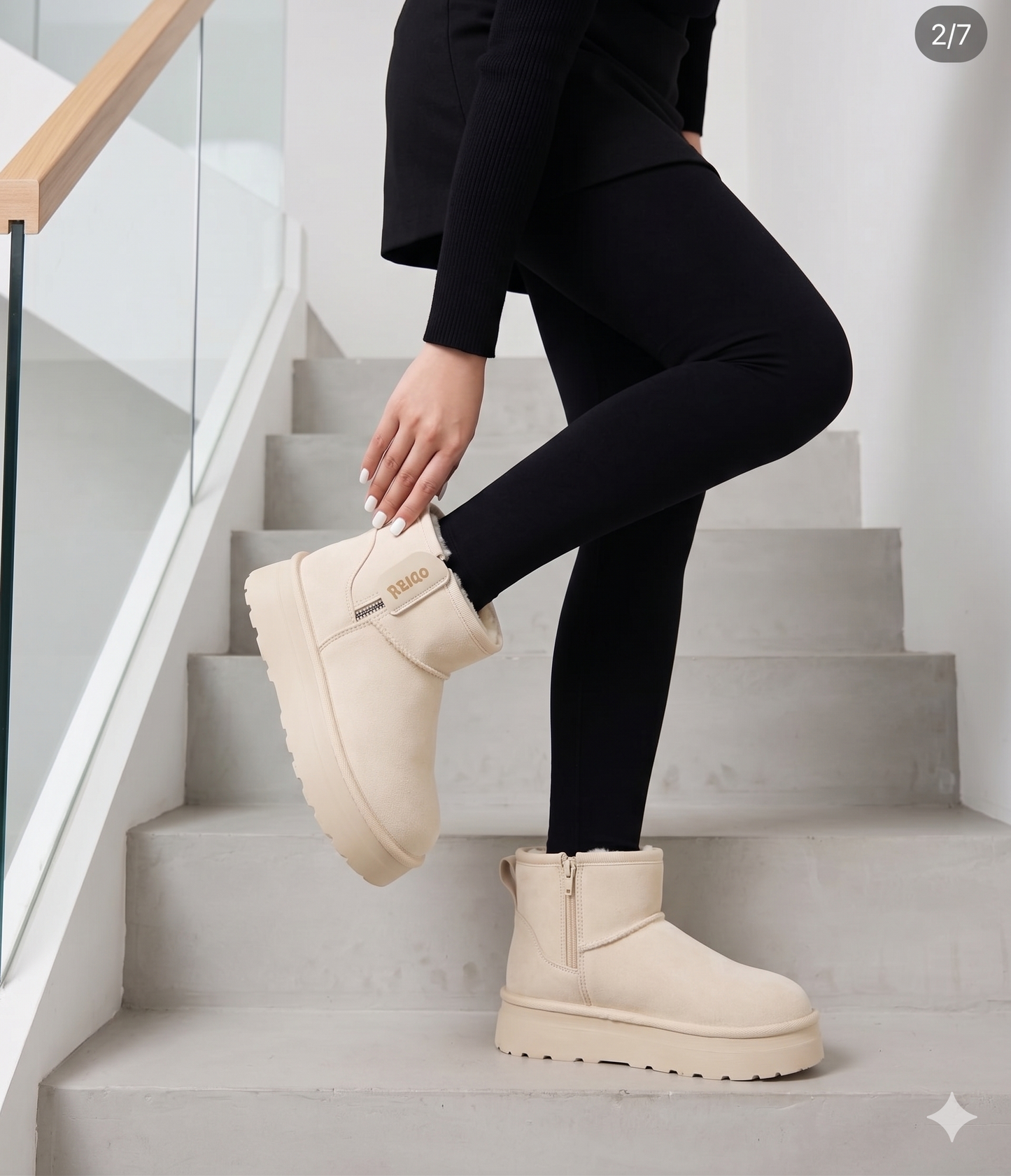 Botín pantubota Platform Suede Reiqo Hueso