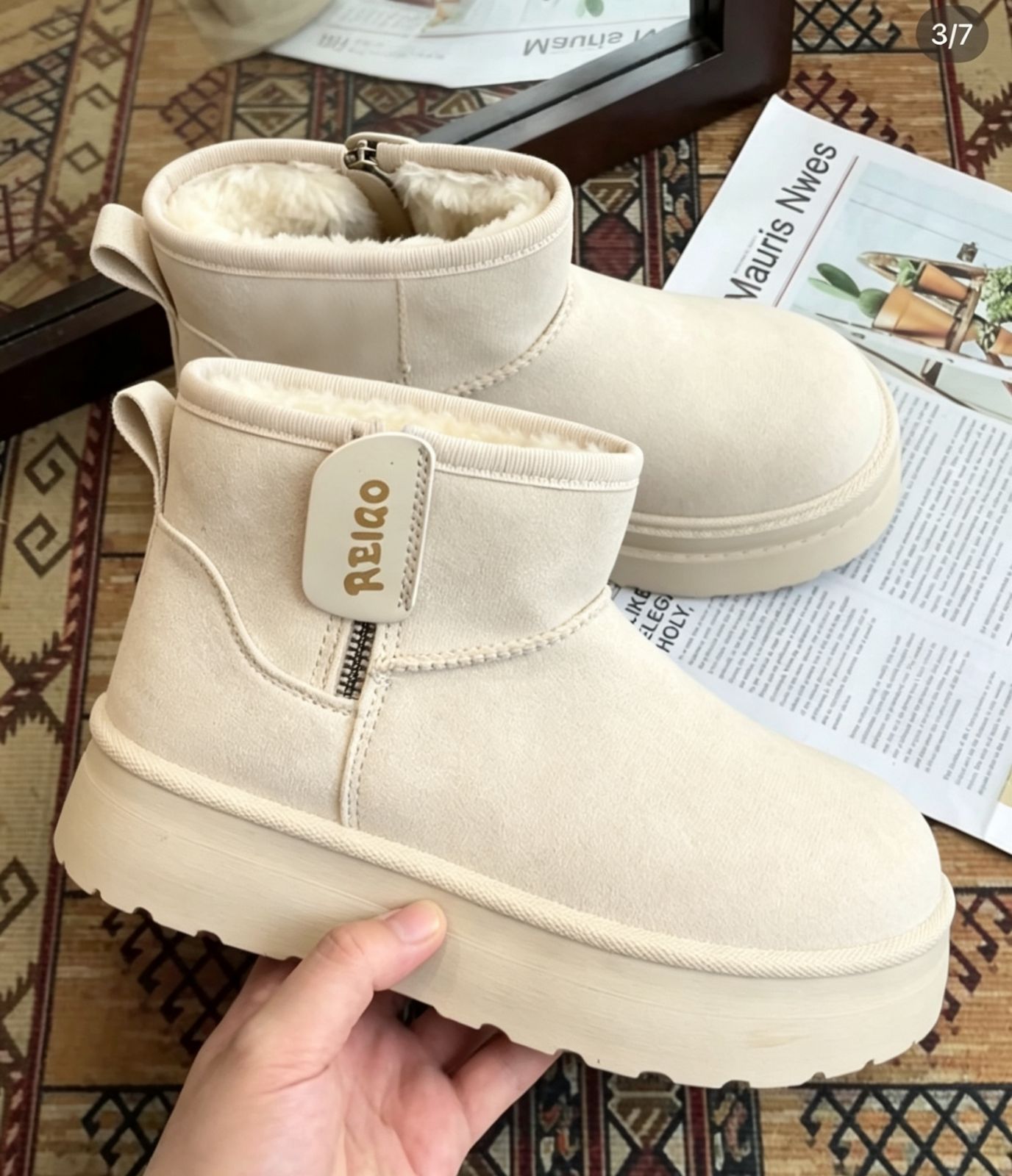 Botín pantubota Platform Suede Reiqo Hueso