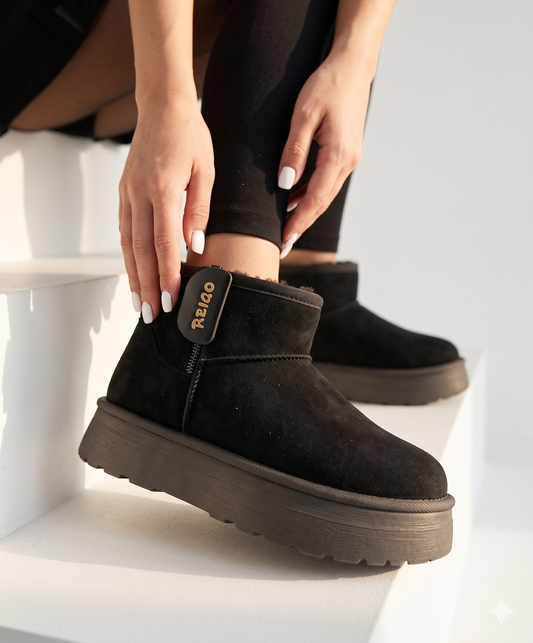 Botín pantubota  Platform Suede Reiqo Negro