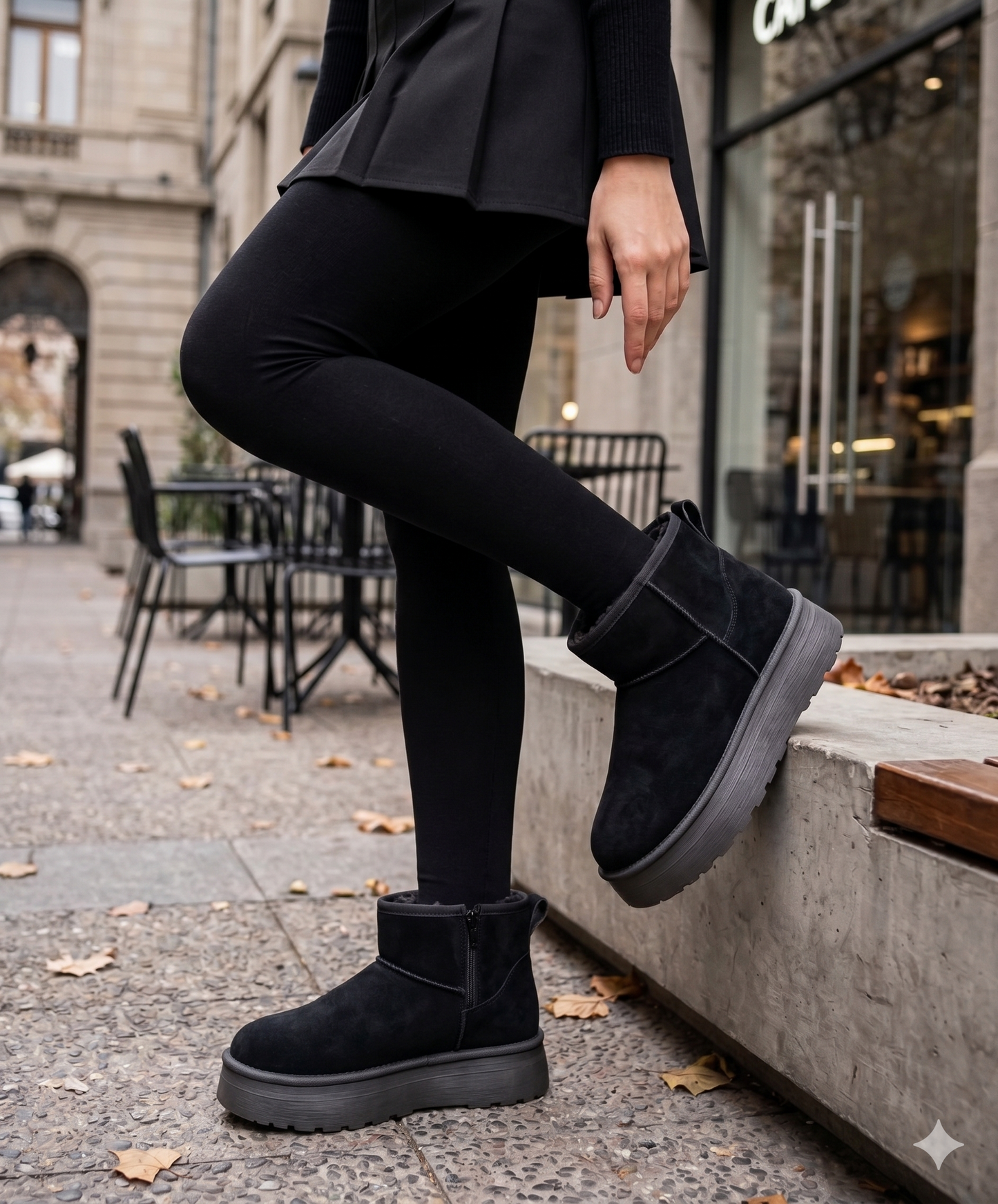 Botín pantubota  Platform Suede Reiqo Negro