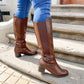 Bota larga Bucanera Isis color café oscuro, tacón de 6 cm, cierre lateral