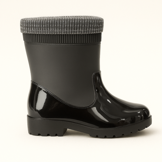 Botas de Agua Brillantes con Puño Glam – Color Negro
