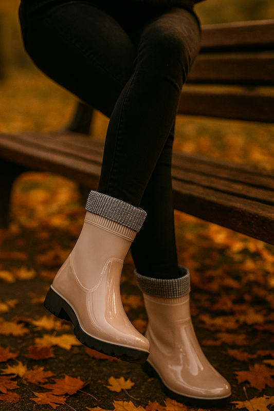 Botas de Agua Brillantes con Puño Glam – Color Rosa