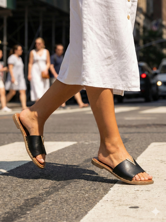 Sandalia Plana V-Gold Negro