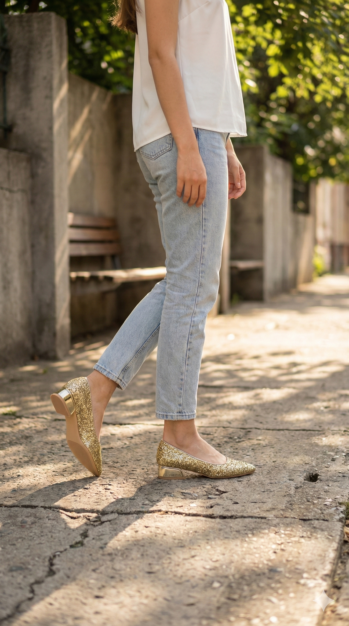 Zapato Reina Glitter Glow Dorado