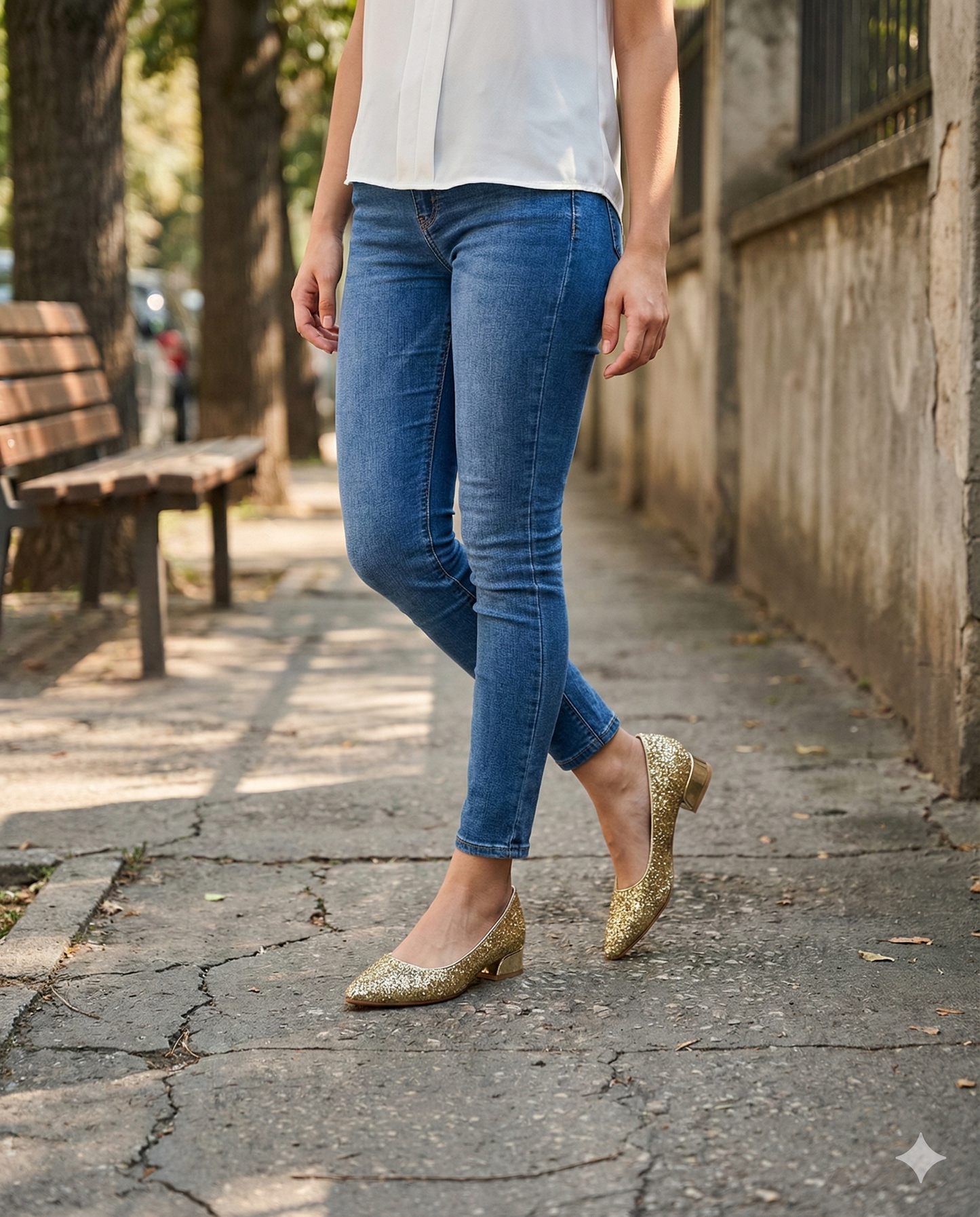 Zapato Reina Glitter Glow Dorado