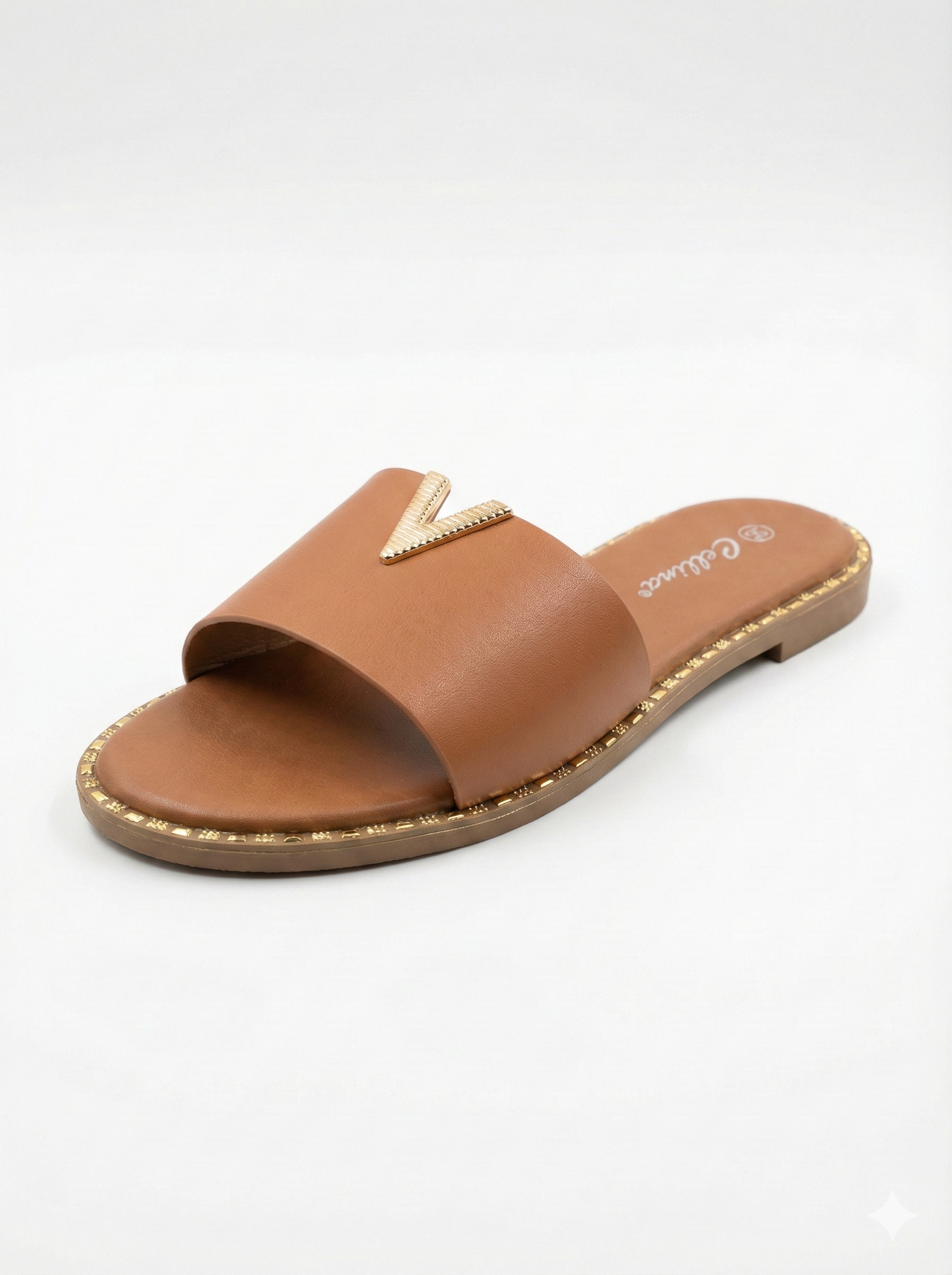 Sandalia Plana V-Gold Camel