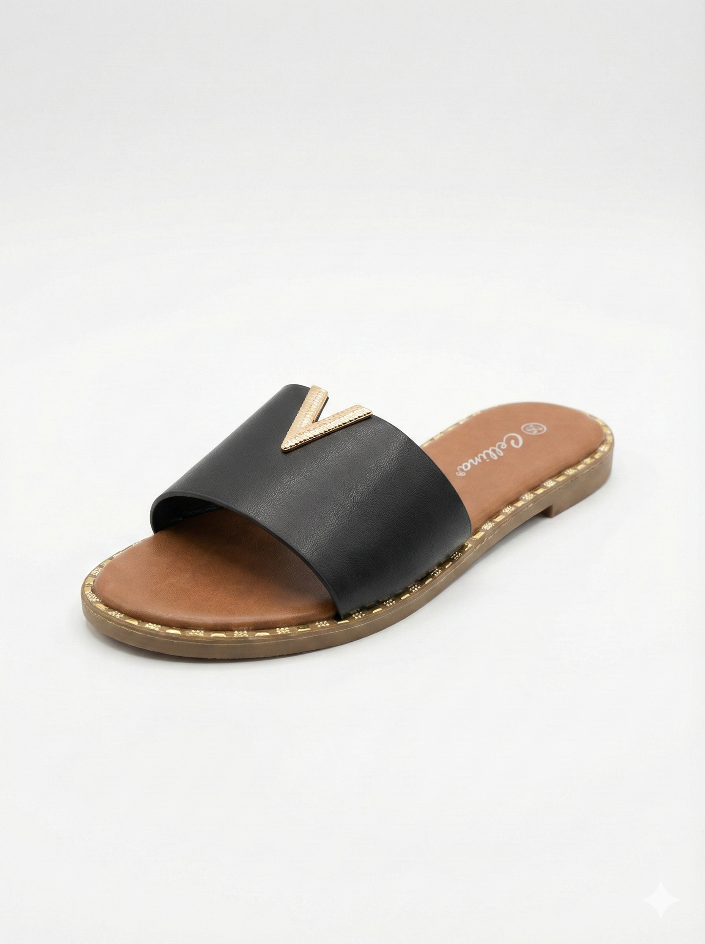 Sandalia Plana V-Gold Negro
